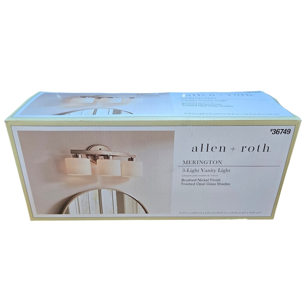 allen + roth 36749 Merington 3-Light Vanity Light Brushed Nickel Frosted Opal